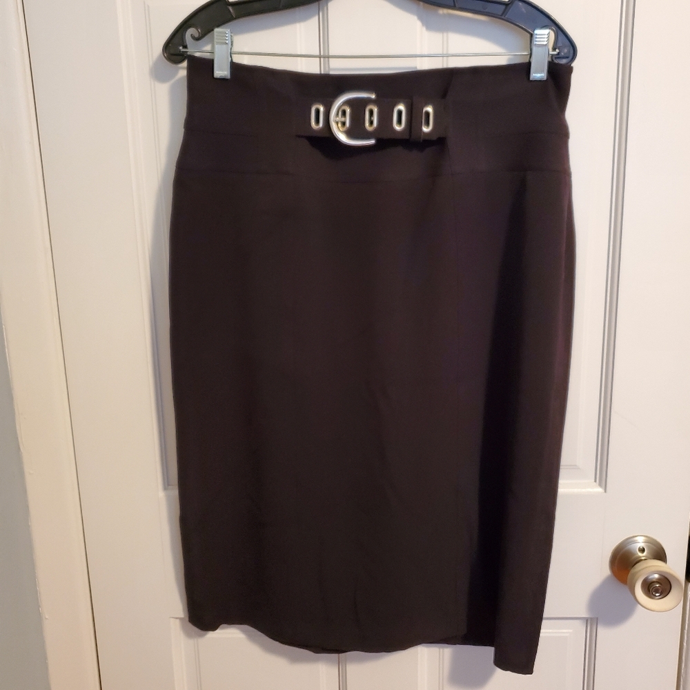 Grace Elements Black Pencil Midi Skirt Belted
